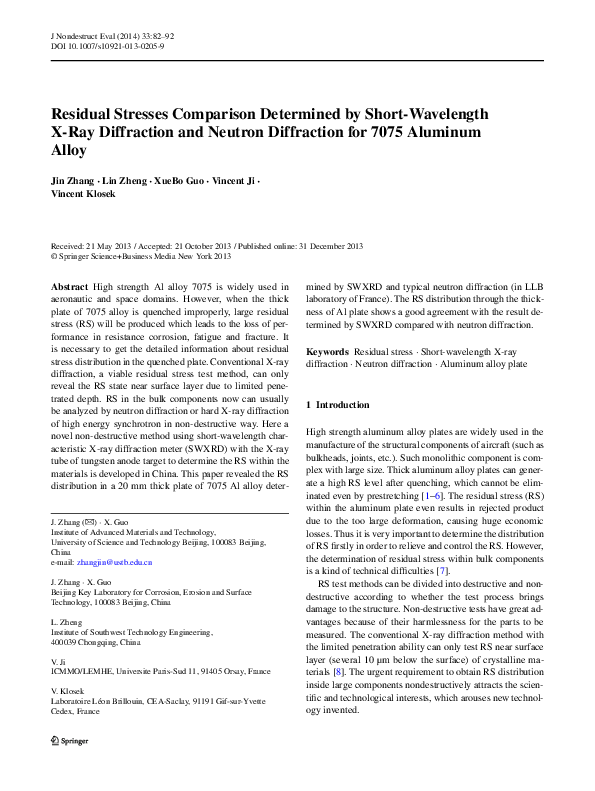 (PDF) Residual Stresses Comparison Determined by Short-Wavelength X-Ray ...