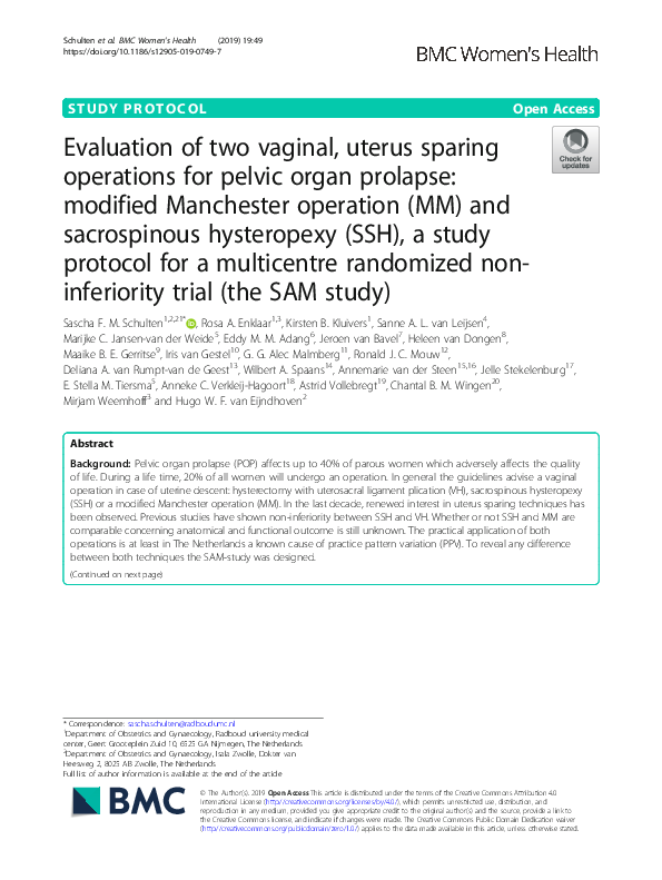 (PDF) Evaluation of two vaginal, uterus sparing operations for pelvic ...
