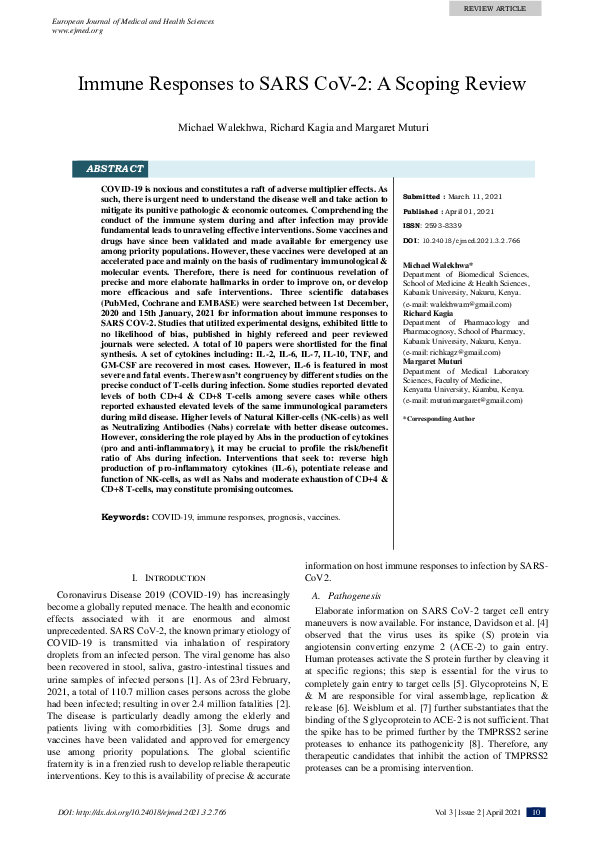 (PDF) Immune Responses to SARS CoV-2: A Scoping Review