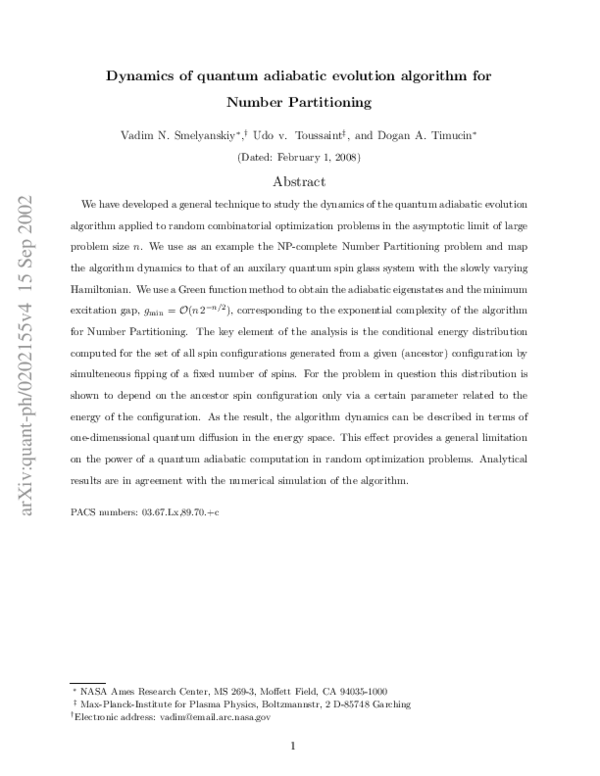 (PDF) Dynamics of quantum adiabatic evolution algorithm for number ...