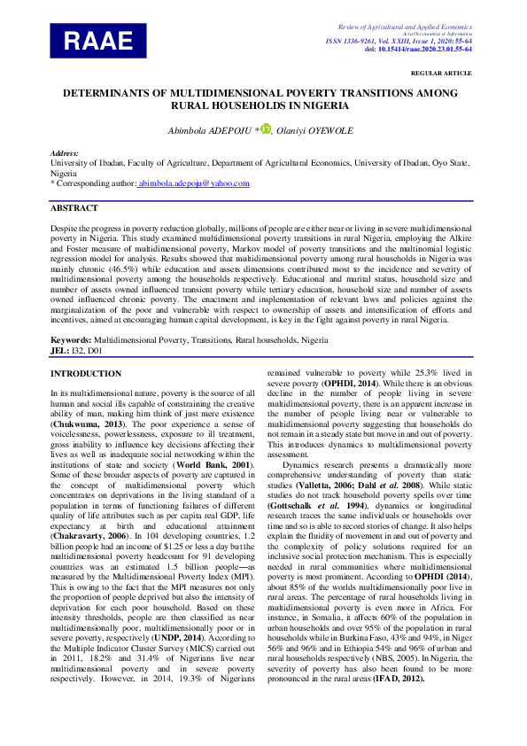 (PDF) Determinants of Multidimensional Poverty Transitions Among Rural ...