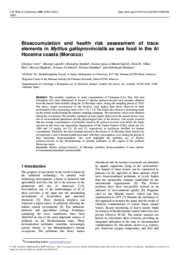 (PDF) Bioaccumulation and health risk assessment of trace elements in ...