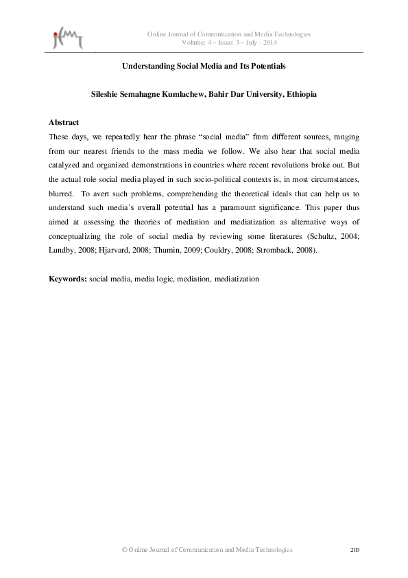 (PDF) Understanding Social Media and Its Potentials