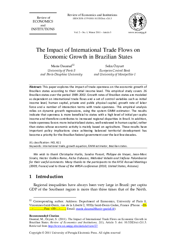 (PDF) The impact of international trade flows on economic growth in ...