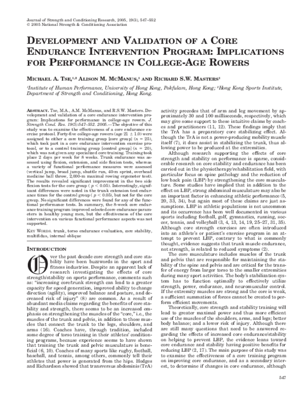 (PDF) Development and Validation of a Core Endurance Intervention Program