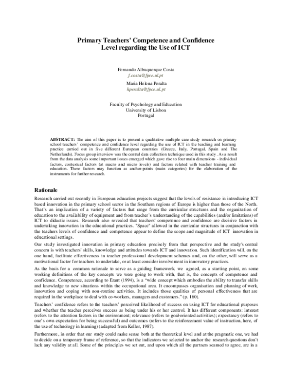(PDF) Primary Teachers' Competence and Confidence Level regarding the ...