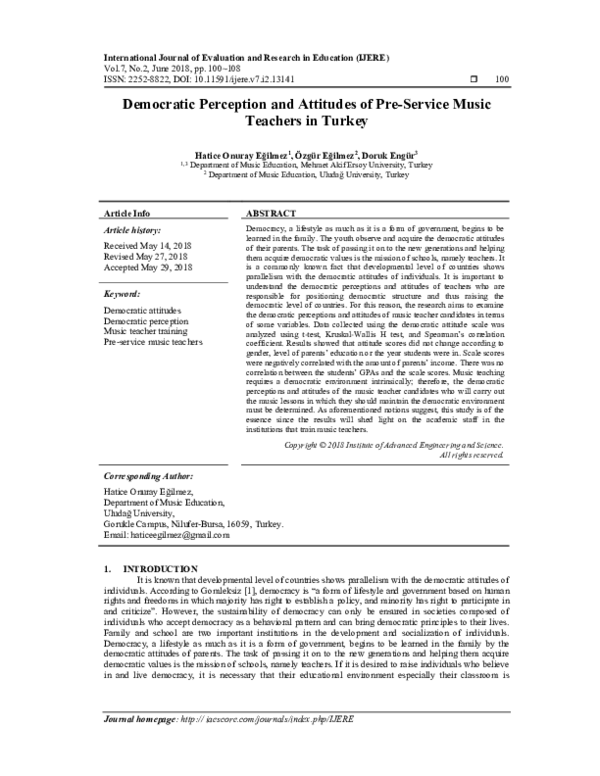 (PDF) Democratic Perception and Attitudes of the Pre-Service Music ...