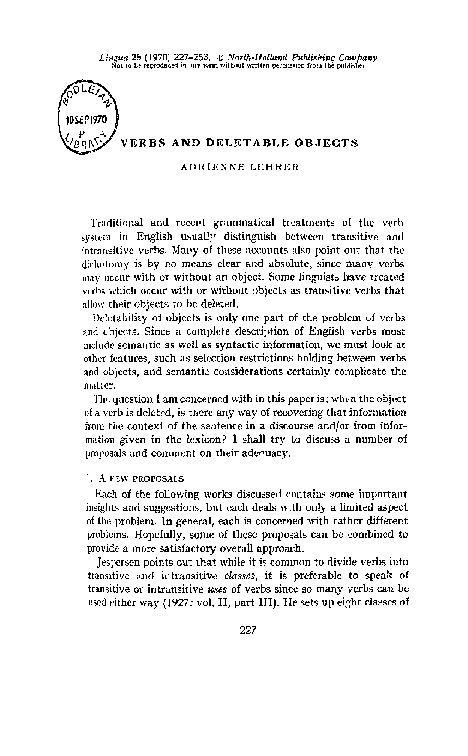 (PDF) Verbs and deletable objects