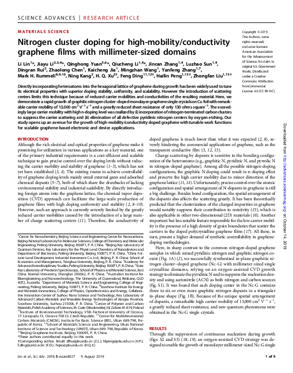 (PDF) Nitrogen cluster doping for high-mobility/conductivity graphene ...