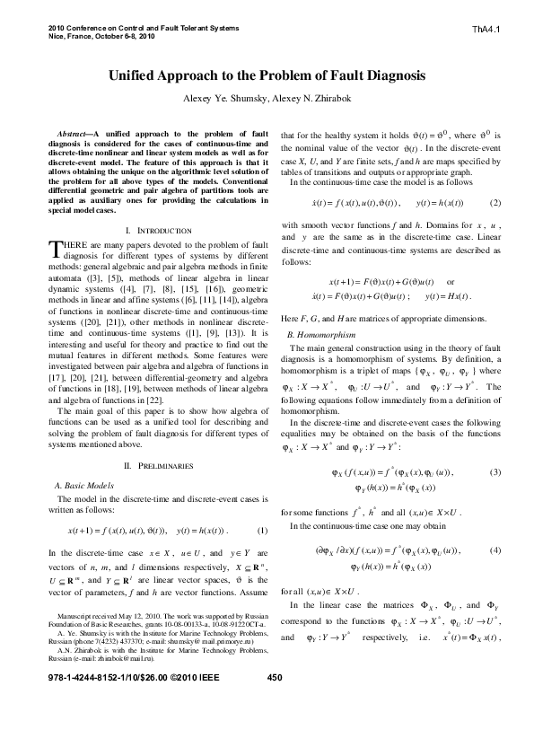 (PDF) Unified approach to the problem of fault diagnosis