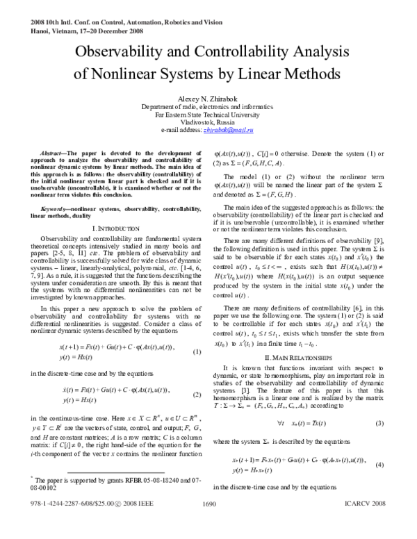 (PDF) Observability and Controllability Analysis of Nonlinear Systems ...