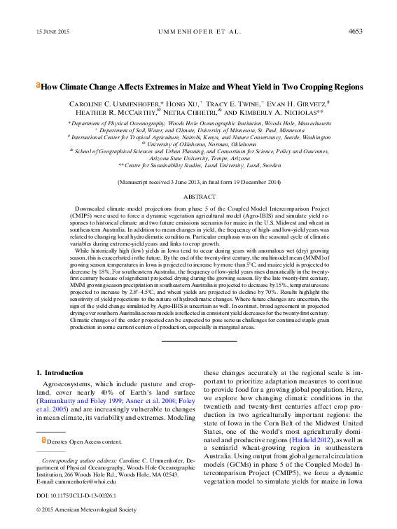 (PDF) How Climate Change Affects Extremes in Maize and Wheat Yield in ...