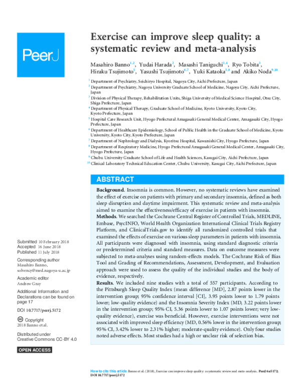 (PDF) Exercise can improve sleep quality: a systematic review and meta ...