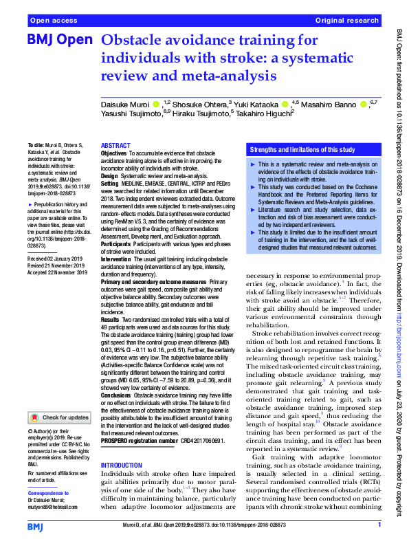 (PDF) Obstacle avoidance training for individuals with stroke: a ...