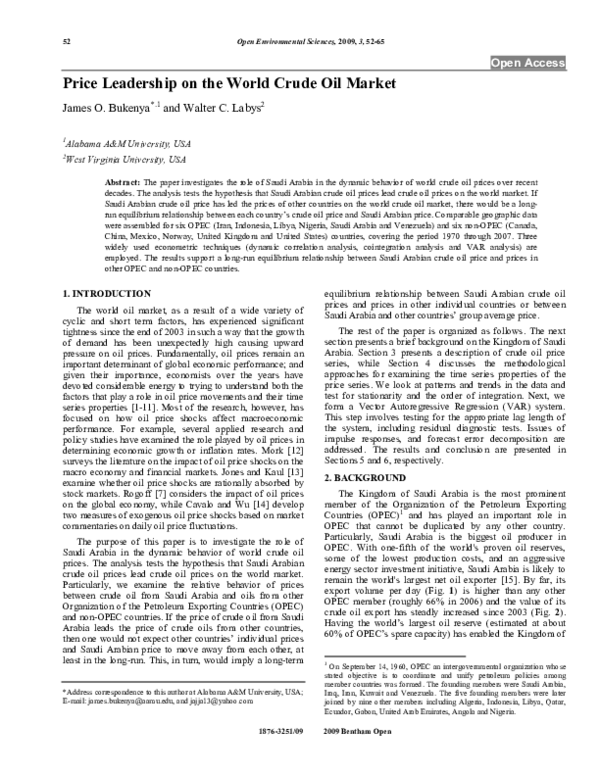 (PDF) Price Leadership on the World Crude Oil Market