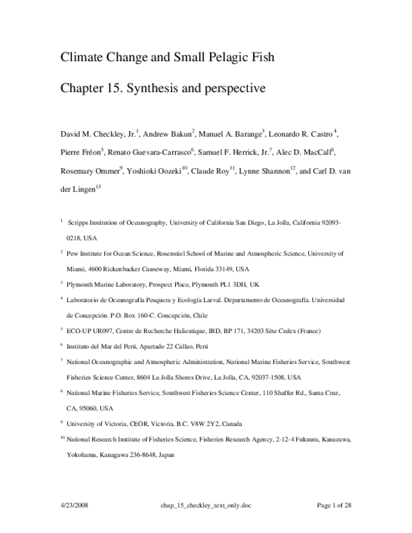 (PDF) Climate Change and Small Pelagic Fish Chapter 15. Synthesis and ...