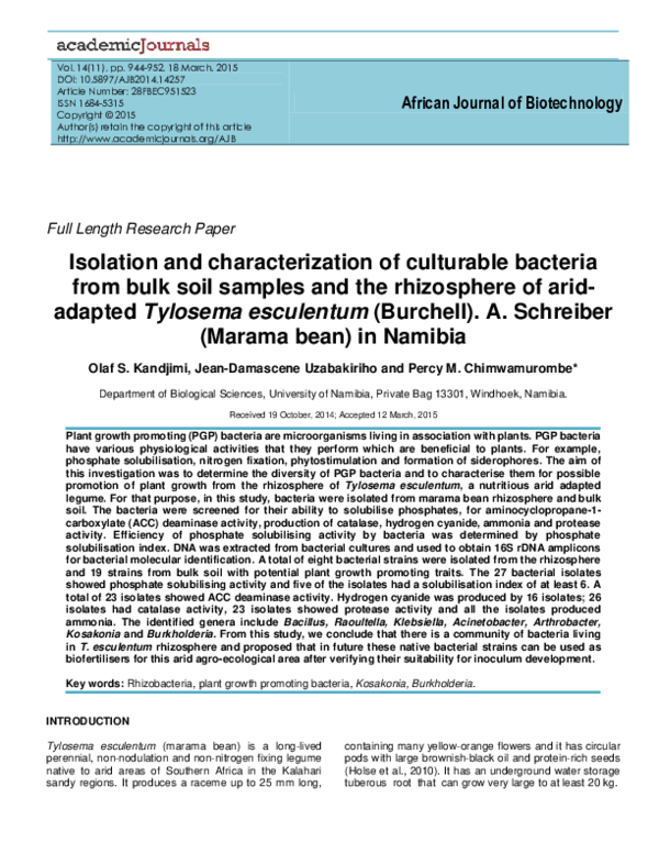 (PDF) Isolation and characterization of culturable bacteria from bulk ...