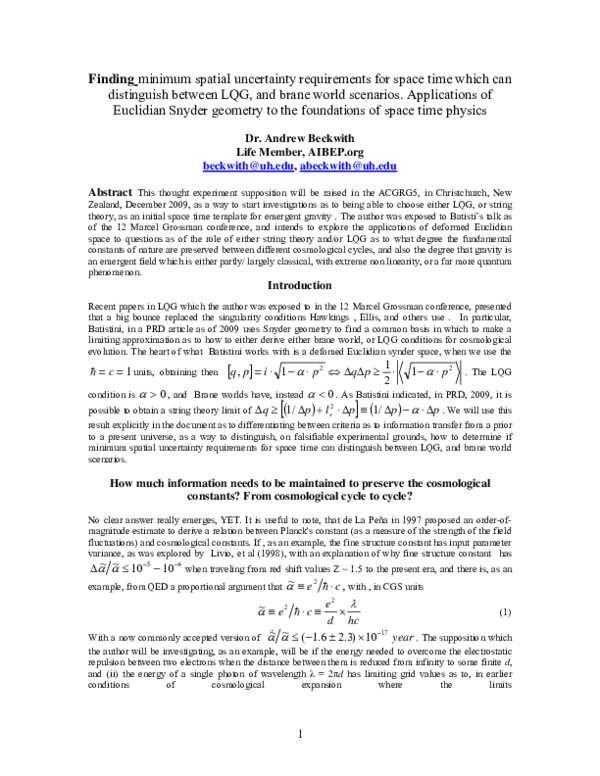 (PDF) Finding minimum spatial uncertainty requirements for space time ...