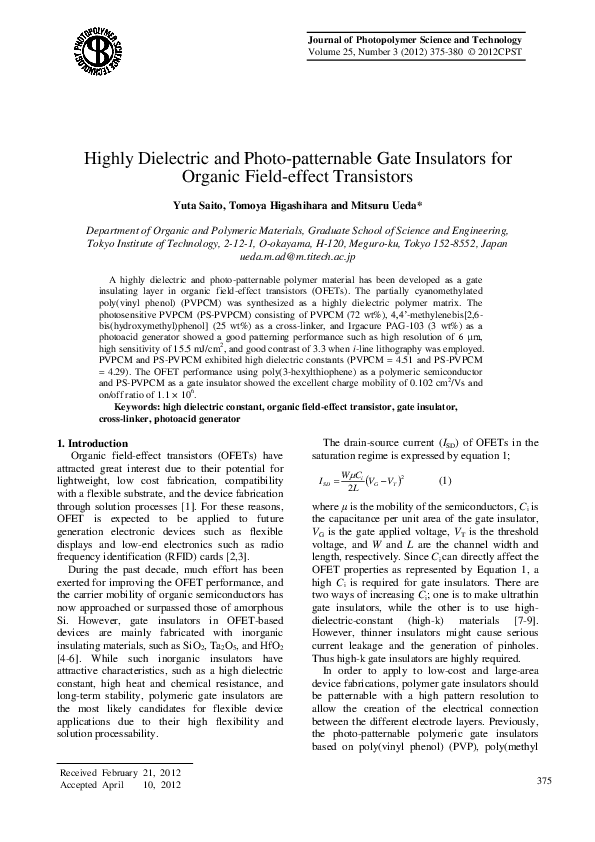 (PDF) Highly Dielectric and Photo-patternable Gate Insulators for ...