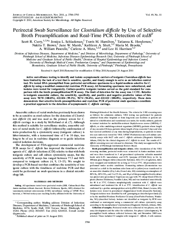 (PDF) Perirectal Swab Surveillance for Clostridium difficile by Use of ...