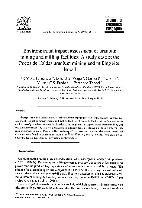 (PDF) Environmental impact assessment of uranium mining and milling ...