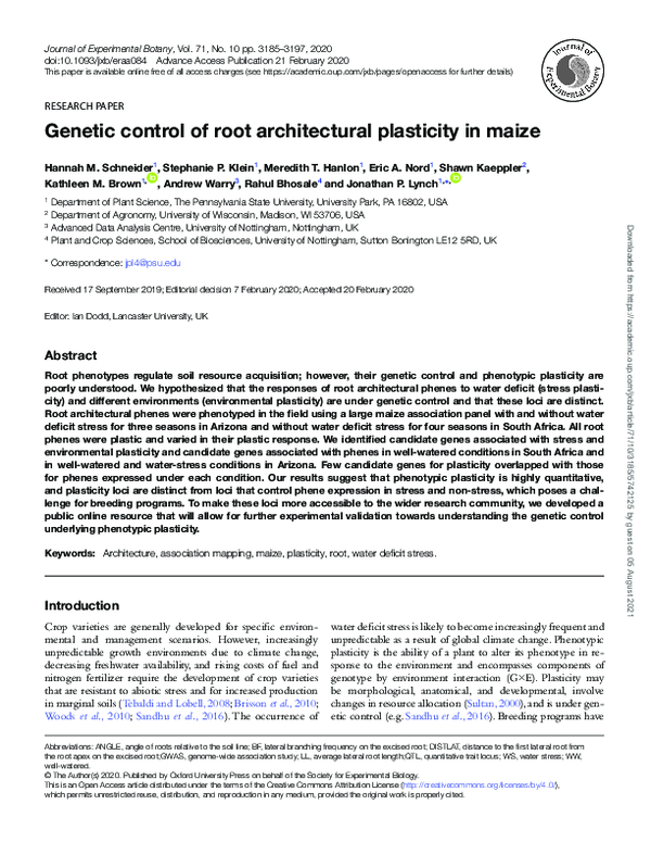 (PDF) Genetic control of root architectural plasticity in maize