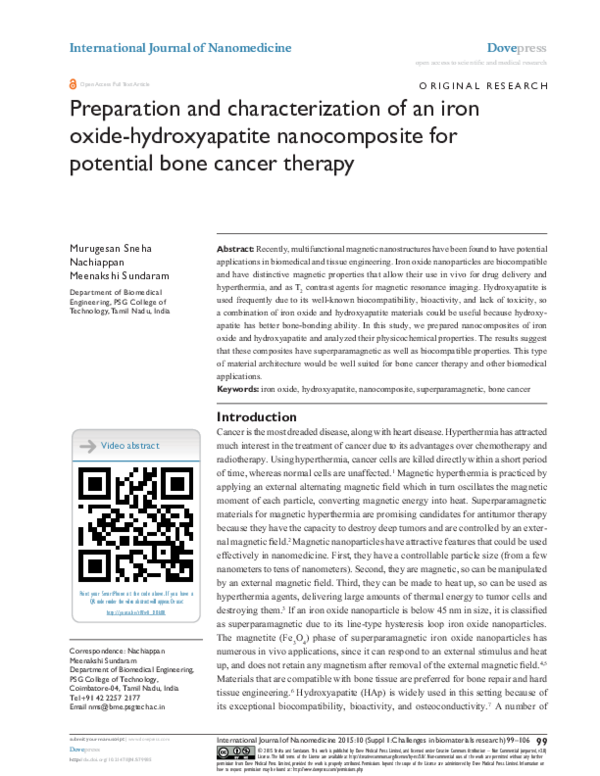(PDF) Preparation and characterization of iron oxide nanoparticles for ...