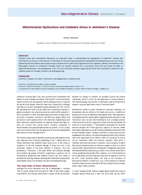 (PDF) Mitochondrial Dysfunction and Oxidative Stress in Alzheimer’s Disease