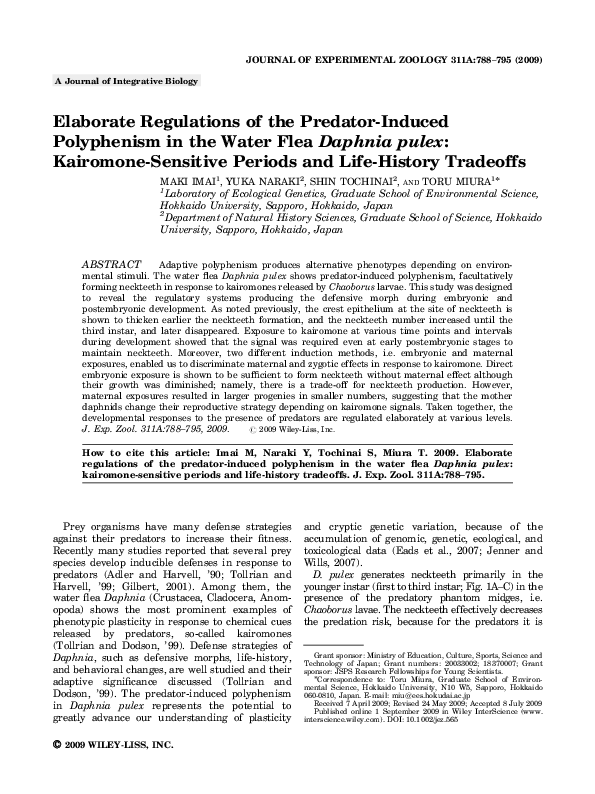 (PDF) Elaborate regulations of the predator-induced polyphenism in the ...