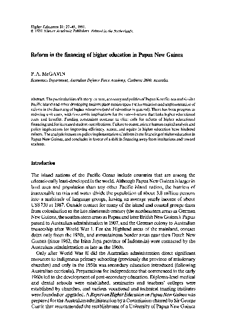 (PDF) Reform in the financing of higher education in Papua New Guinea