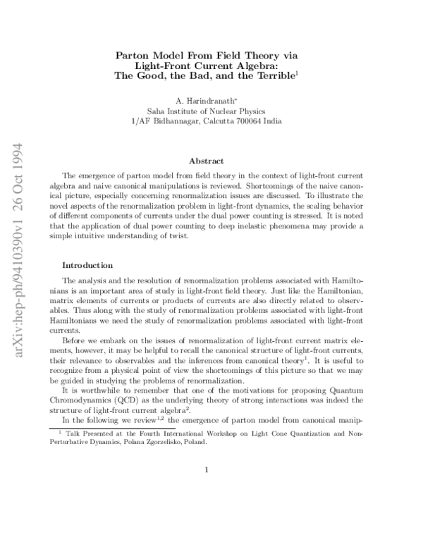 (PDF) Parton Model from field theory via Light-front Current Algebra ...