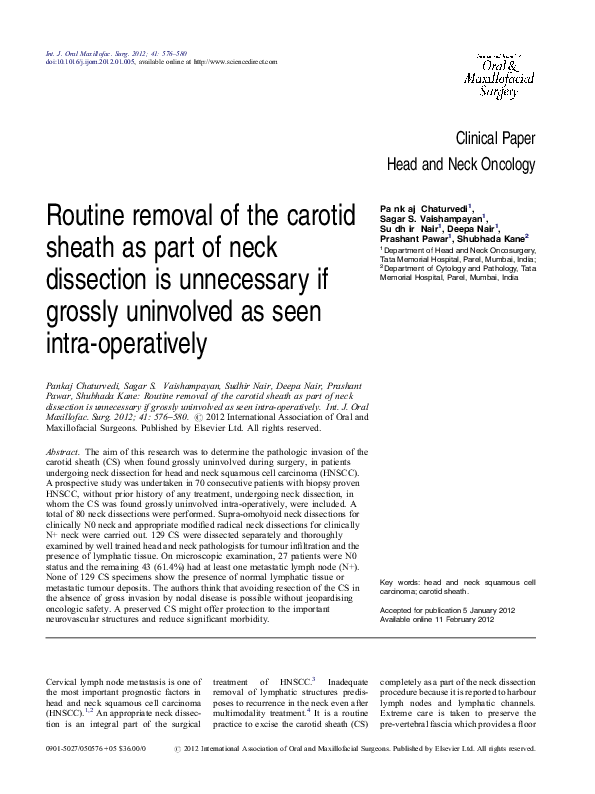 (PDF) Routine removal of the carotid sheath as part of neck dissection ...