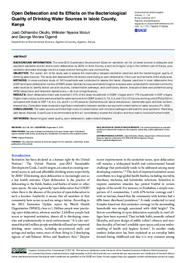 (PDF) Open Defaecation and Its Effects on the Bacteriological Quality ...
