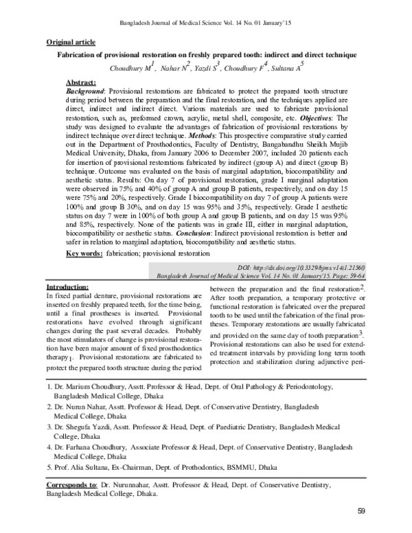 (PDF) Fabrication of provisional restoration on freshly prepared tooth
