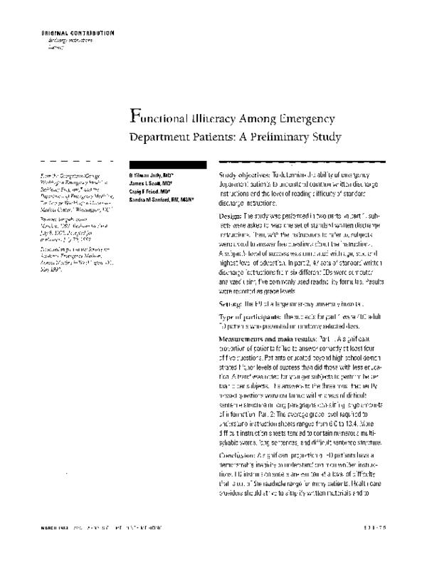 (PDF) Functional illiteracy among emergency department patients: A ...