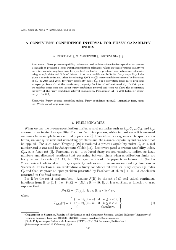 (PDF) A Consistent Confidence Interval for Fuzzy Capability Index