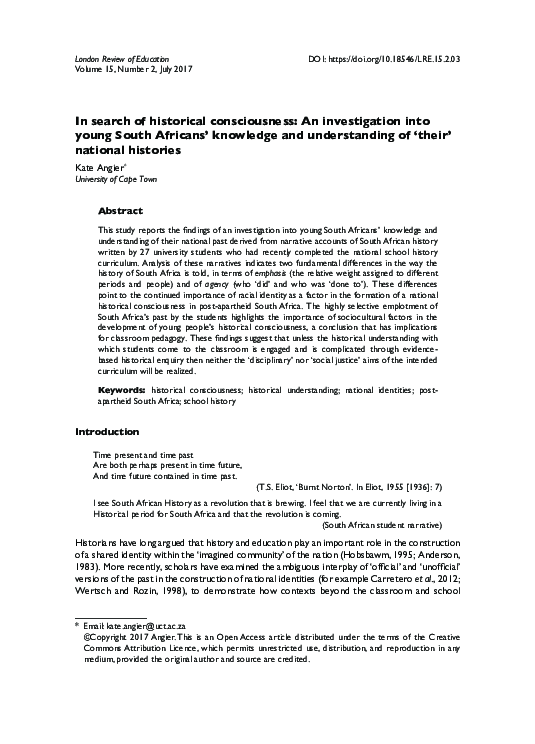 (PDF) In search of historical consciousness: An investigation into ...
