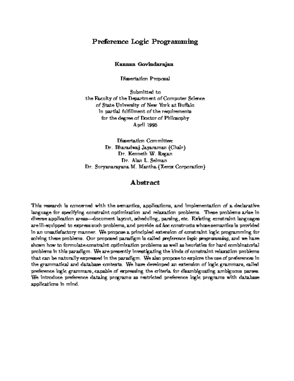 (PDF) Preference Logic Programming