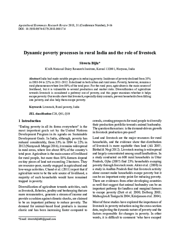 (PDF) Dynamic poverty processes in rural India and the role of livestock