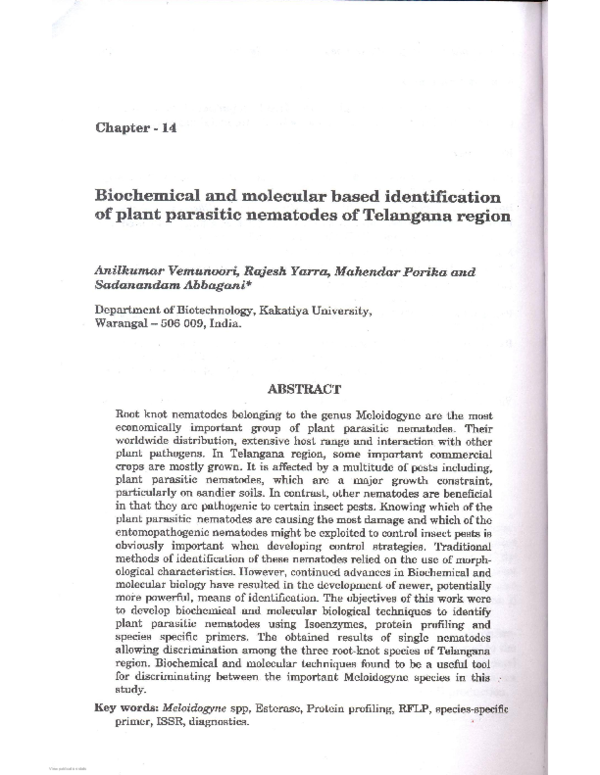 (PDF) Biochemical and molecular based identification of plant parasitic ...