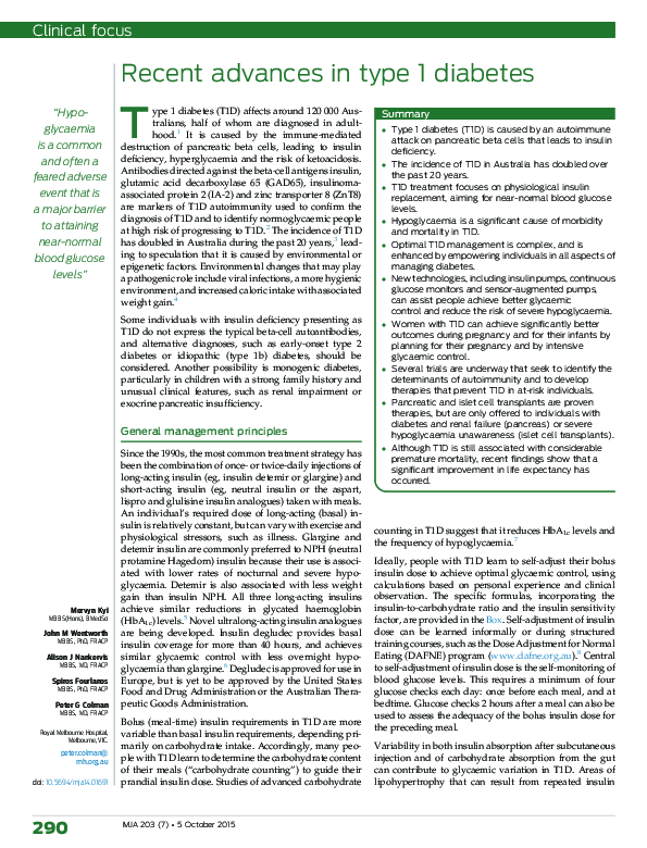 (PDF) Recent advances in type 1 diabetes
