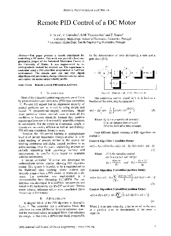 (PDF) Remote PID Control of a DC Motor