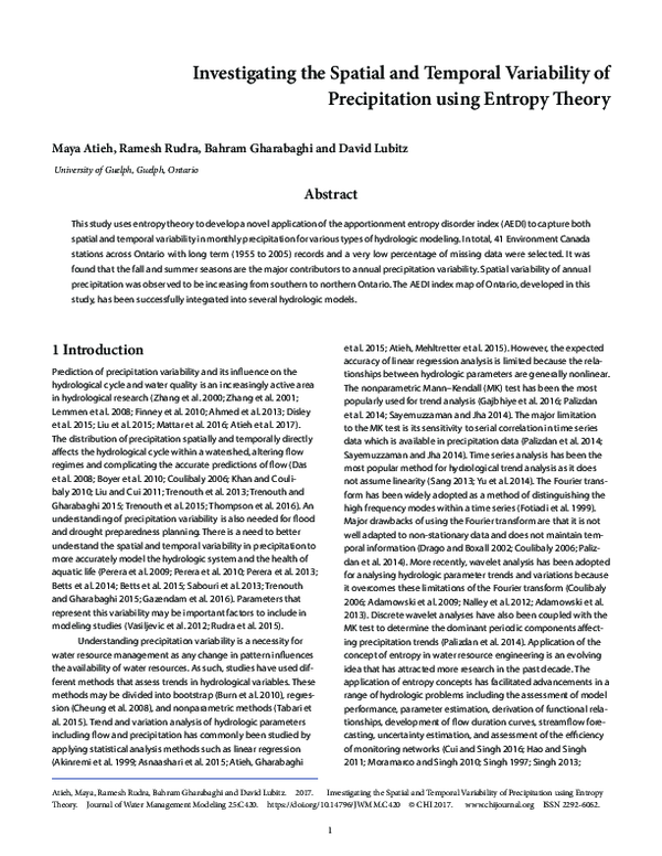 (PDF) Investigating the Spatial and Temporal Variability of ...
