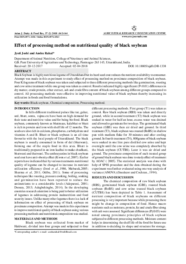 (PDF) Effect of processing method on nutritional quality of black soybean