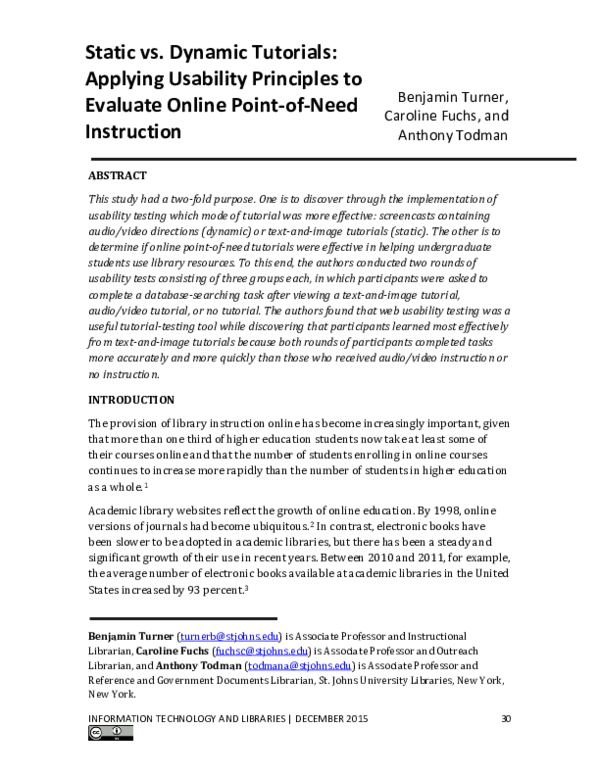 (PDF) Static vs. Dynamic Tutorials: Applying Usability Principles to ...