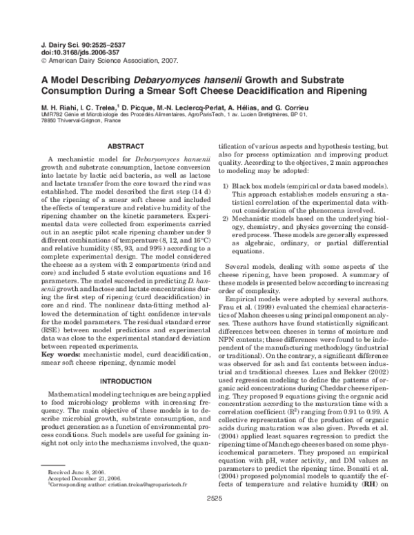 (PDF) A Model Describing Debaryomyces hansenii Growth and Substrate ...