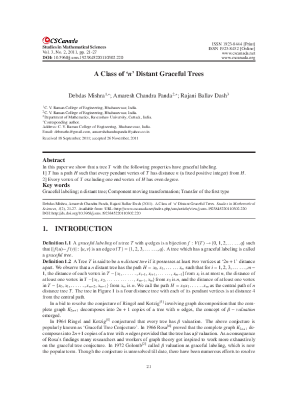 (PDF) A Class of 'n'Distant Graceful Trees