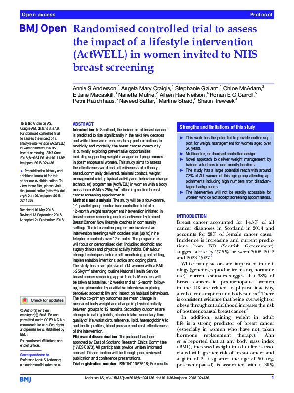 (PDF) Randomised controlled trial to assess the impact of a lifestyle ...