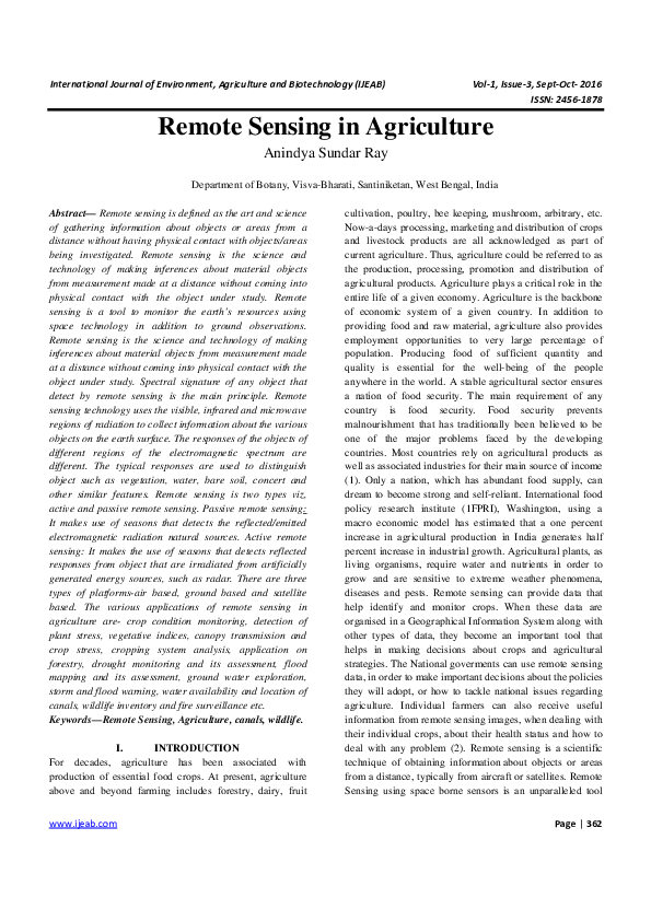 (PDF) Remote Sensing in Agriculture