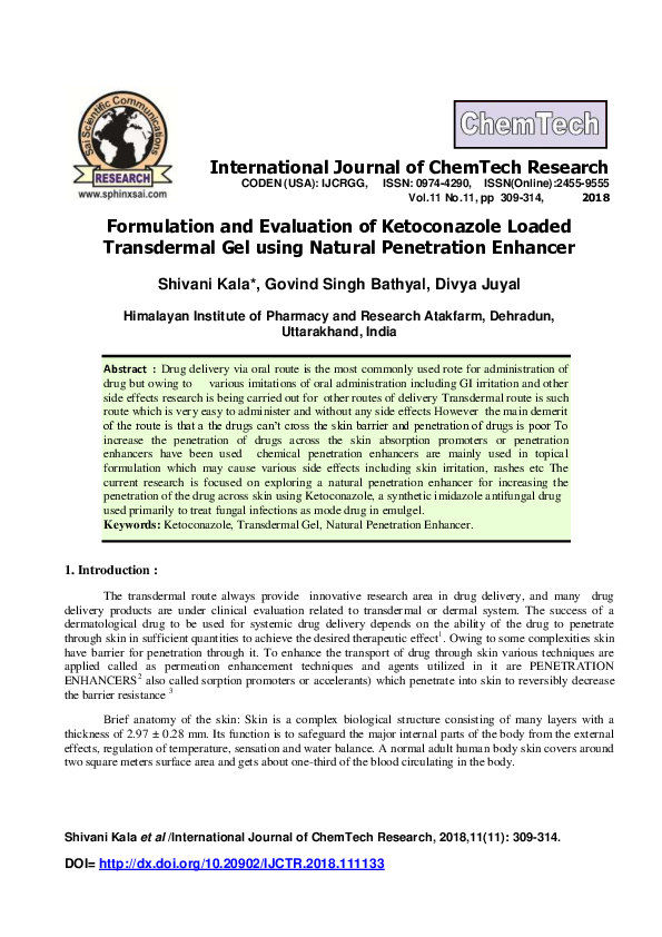 (PDF) Formulation and Evaluation of Ketoconazole Loaded Transdermal Gel ...
